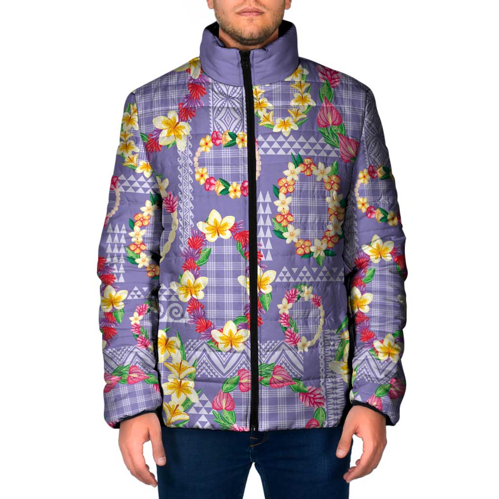 Hawaiian Leis Padded Jacket Kakau Tattoos and Palaka Pastel Purple Color LT03 Men Purple - Polynesian Pride