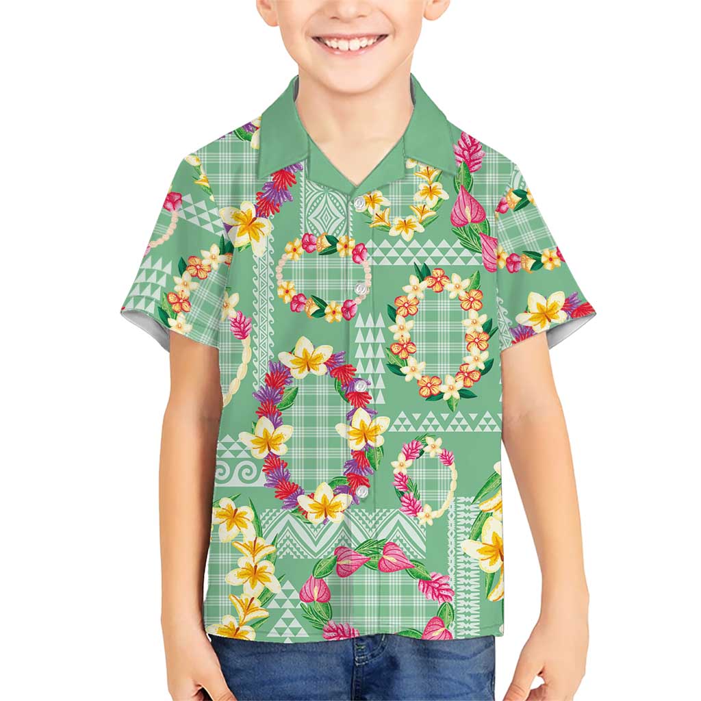 Hawaiian Leis Kid Hawaiian Shirt Kakau Tattoos and Palaka Pastel Green Color LT03 Kid Green - Polynesian Pride
