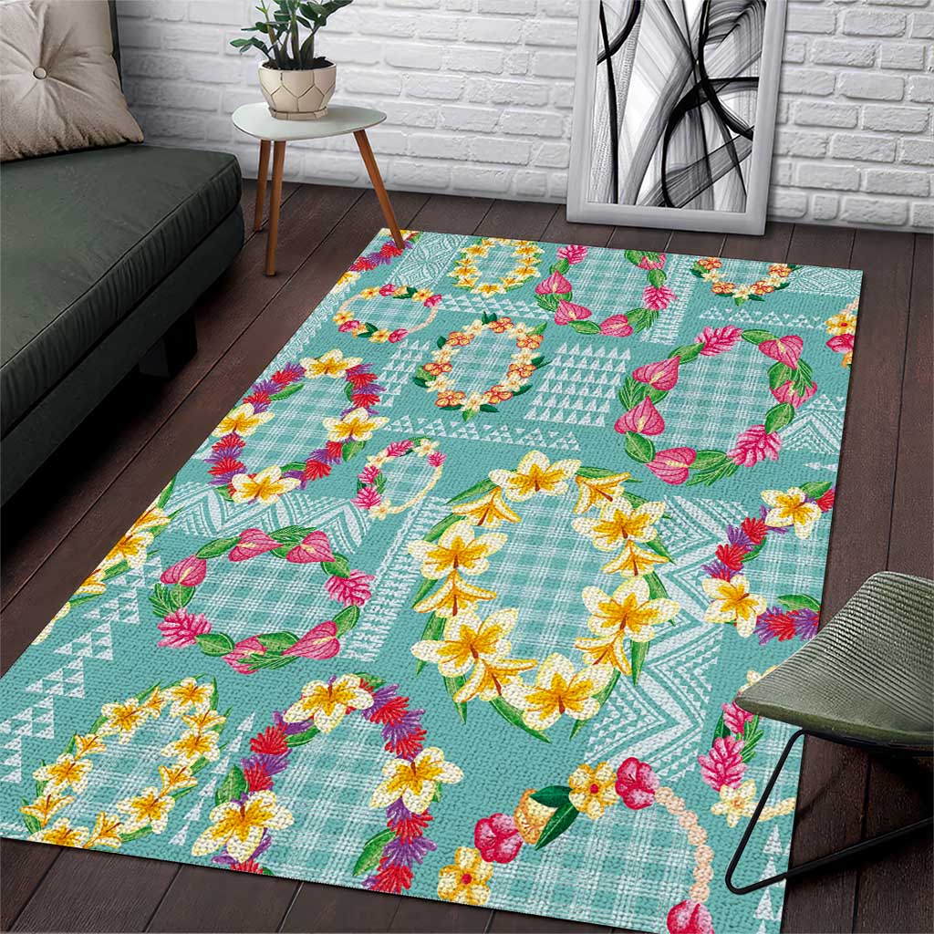 Hawaiian Leis Area Rug Kakau Tattoos and Palaka Pastel Teal Color LT03 Teal - Polynesian Pride