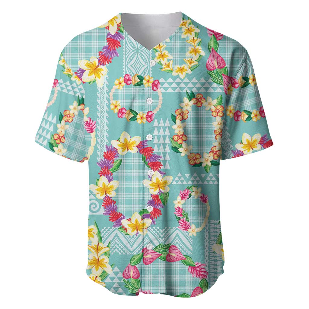 Hawaiian Leis Baseball Jersey Kakau Tattoos and Palaka Pastel Teal Color LT03 Teal - Polynesian Pride
