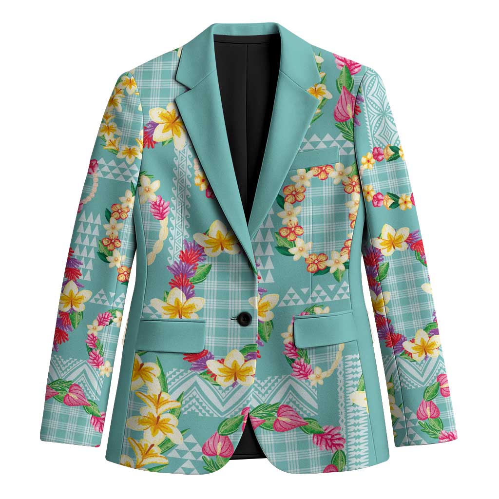 Hawaiian Leis Blazer Kakau Tattoos and Palaka Pastel Teal Color LT03 Unisex Teal - Polynesian Pride