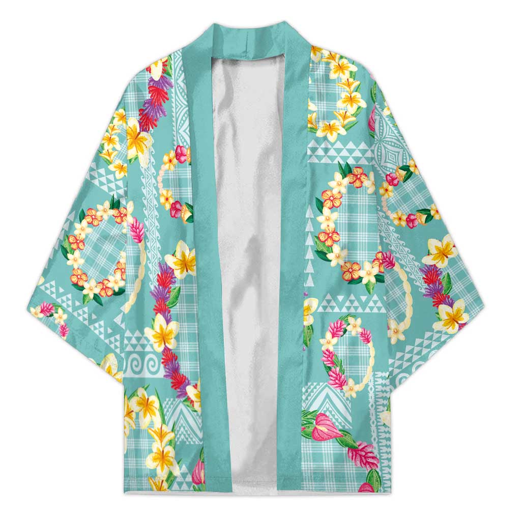 Hawaiian Leis Kimono Kakau Tattoos and Palaka Pastel Teal Color LT03 Unisex Teal - Polynesian Pride