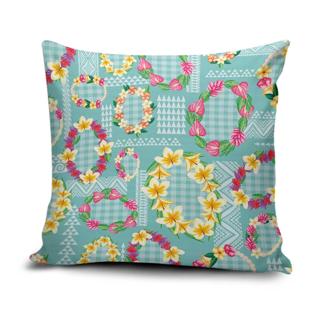 Hawaiian Leis Pillow Cover Kakau Tattoos and Palaka Pastel Teal Color LT03 Teal - Polynesian Pride