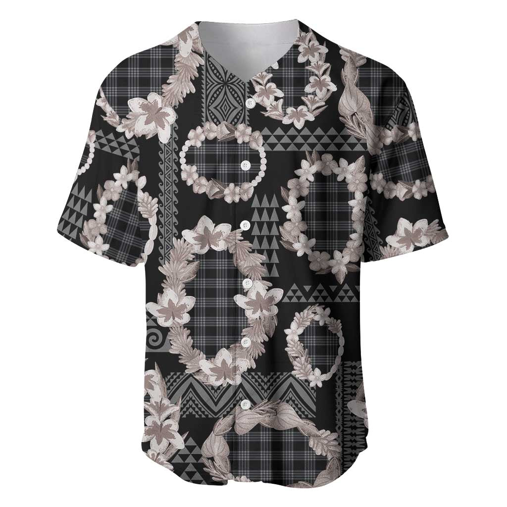 Hawaiian Leis Baseball Jersey Kakau Tattoos and Palaka Pastel Grayscale LT03 Black - Polynesian Pride
