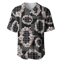 Hawaiian Leis Baseball Jersey Kakau Tattoos and Palaka Pastel Grayscale LT03 Black - Polynesian Pride