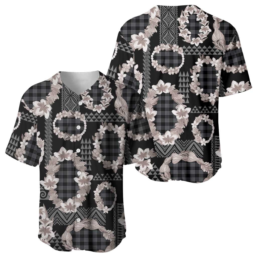 Hawaiian Leis Baseball Jersey Kakau Tattoos and Palaka Pastel Grayscale LT03 - Polynesian Pride