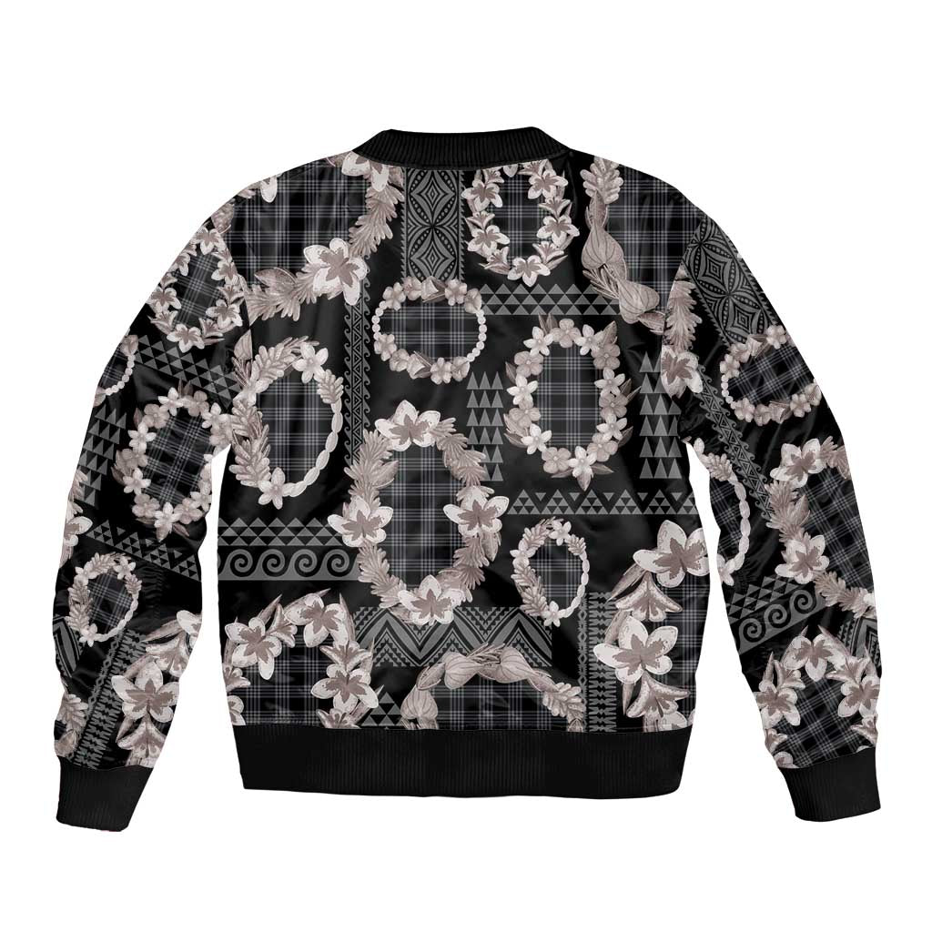 Hawaiian Leis Bomber Jacket Kakau Tattoos and Palaka Pastel Grayscale LT03 - Polynesian Pride