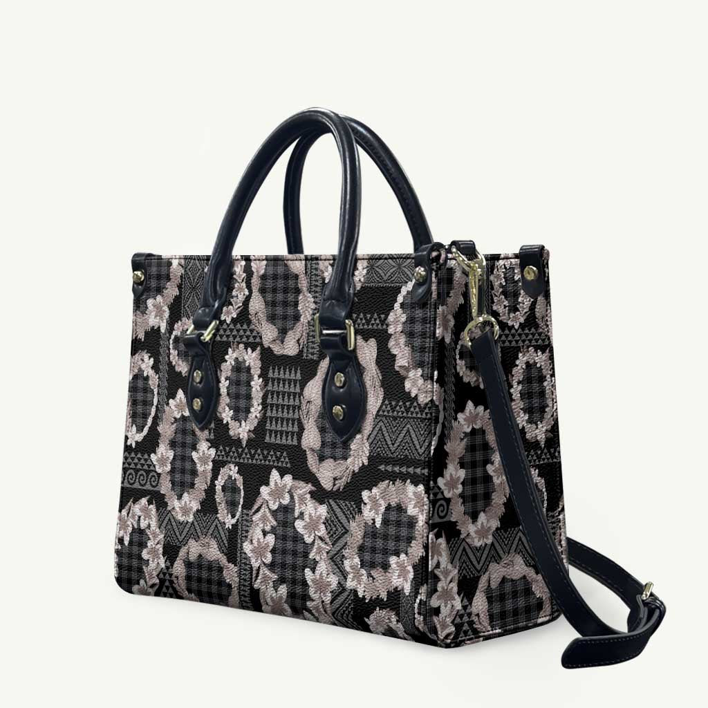 Hawaiian Leis Leather Bag Kakau Tattoos and Palaka Pastel Grayscale LT03 Black - Polynesian Pride