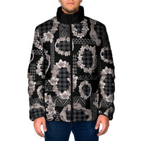 Hawaiian Leis Padded Jacket Kakau Tattoos and Palaka Pastel Grayscale LT03 Men Black - Polynesian Pride