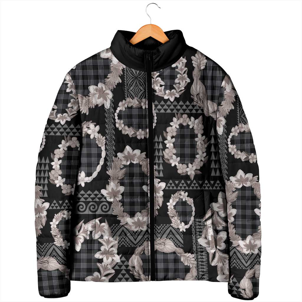 Hawaiian Leis Padded Jacket Kakau Tattoos and Palaka Pastel Grayscale LT03 - Polynesian Pride