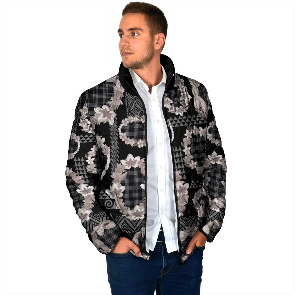 Hawaiian Leis Padded Jacket Kakau Tattoos and Palaka Pastel Grayscale LT03 - Polynesian Pride