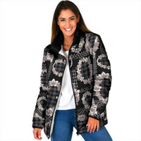 Hawaiian Leis Padded Jacket Kakau Tattoos and Palaka Pastel Grayscale LT03 Women Black - Polynesian Pride