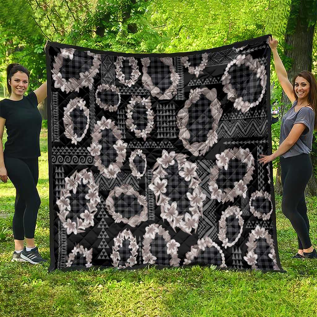 Hawaiian Leis Quilt Kakau Tattoos and Palaka Pastel Grayscale LT03 - Polynesian Pride