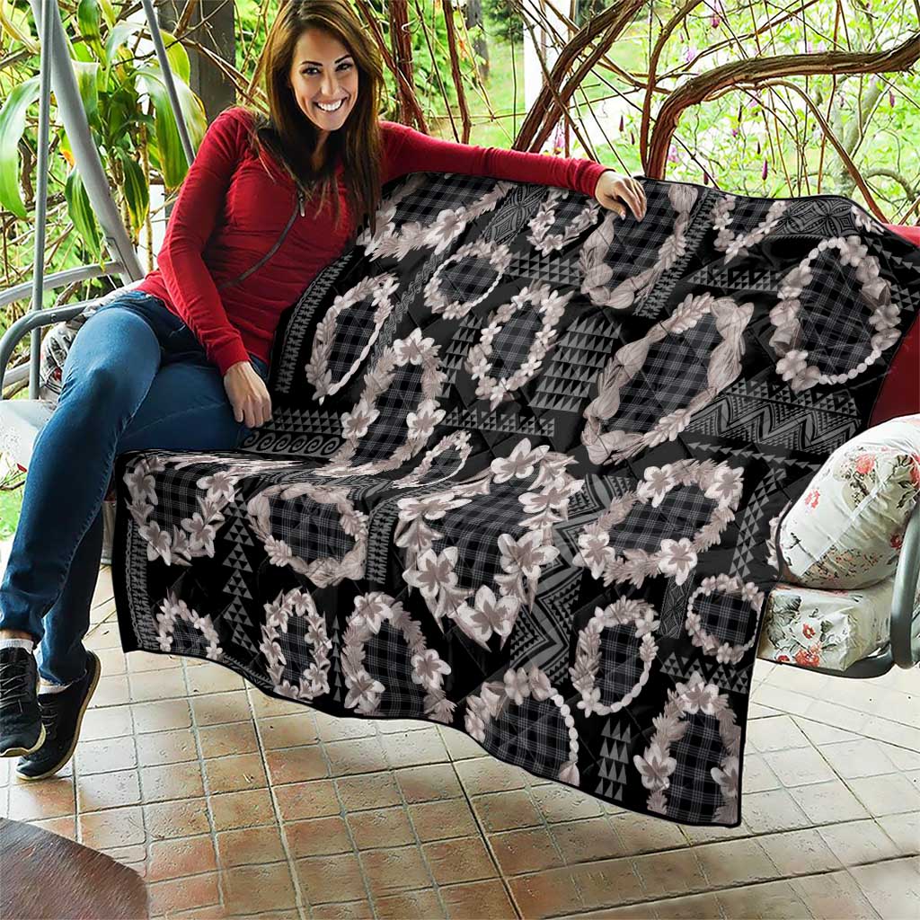 Hawaiian Leis Quilt Kakau Tattoos and Palaka Pastel Grayscale LT03 - Polynesian Pride