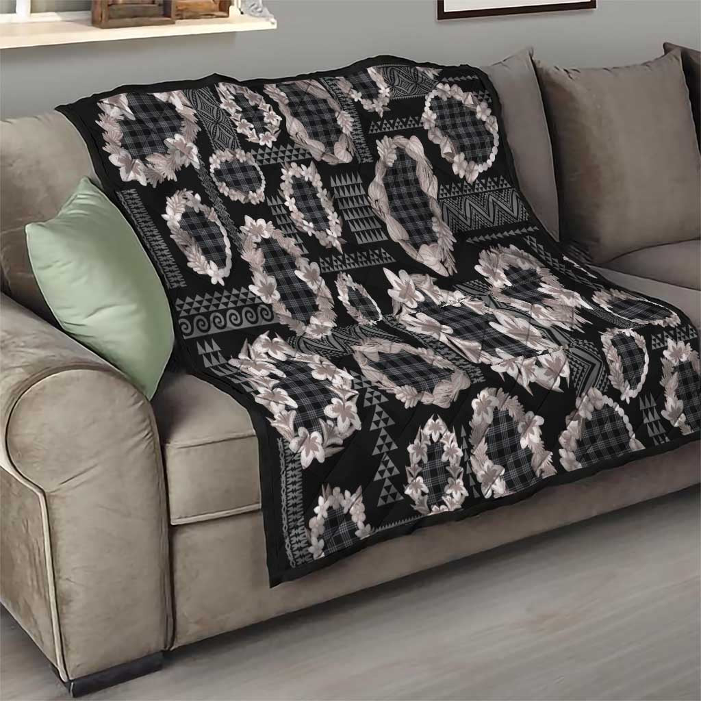 Hawaiian Leis Quilt Kakau Tattoos and Palaka Pastel Grayscale LT03 - Polynesian Pride