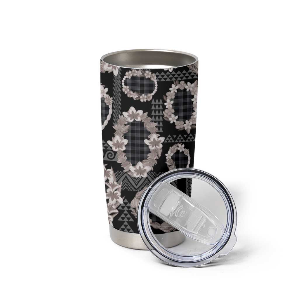 Hawaiian Leis Tumbler Cup Kakau Tattoos and Palaka Pastel Grayscale LT03 - Polynesian Pride