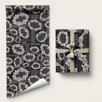 Hawaiian Leis Wrapping Paper Kakau Tattoos and Palaka Pastel Grayscale LT03 58" × 23" Black - Polynesian Pride