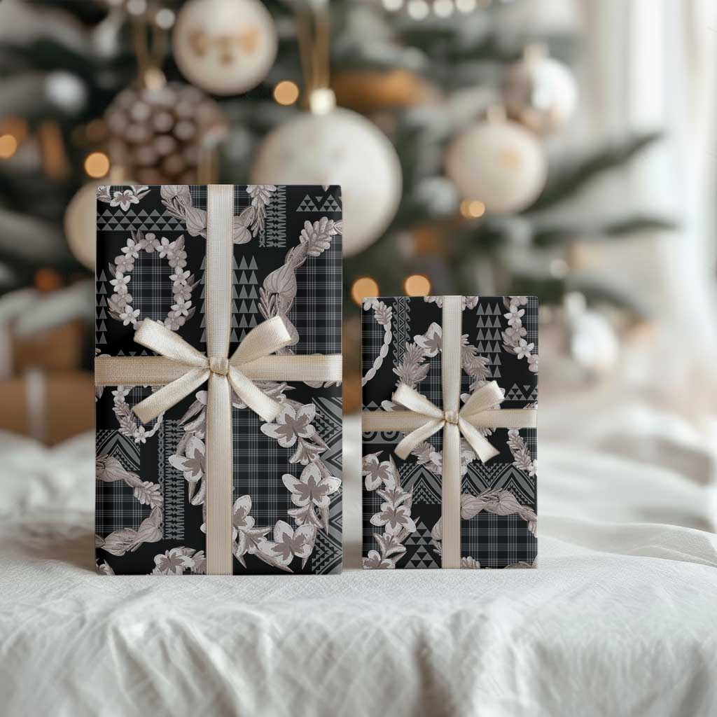 Hawaiian Leis Wrapping Paper Kakau Tattoos and Palaka Pastel Grayscale LT03 - Polynesian Pride