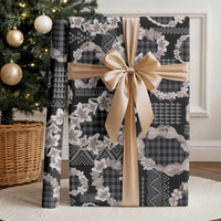 Hawaiian Leis Wrapping Paper Kakau Tattoos and Palaka Pastel Grayscale LT03 - Polynesian Pride