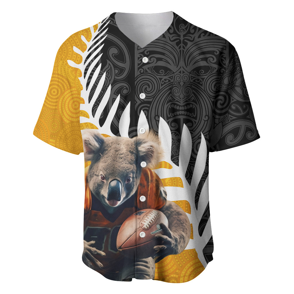 New Zealand and Australia Rugby Baseball Jersey Koala and Maori Warrior Together LT03 Black - Polynesian Pride
