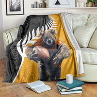 New Zealand and Australia Rugby Blanket Koala and Maori Warrior Together LT03 Black - Polynesian Pride