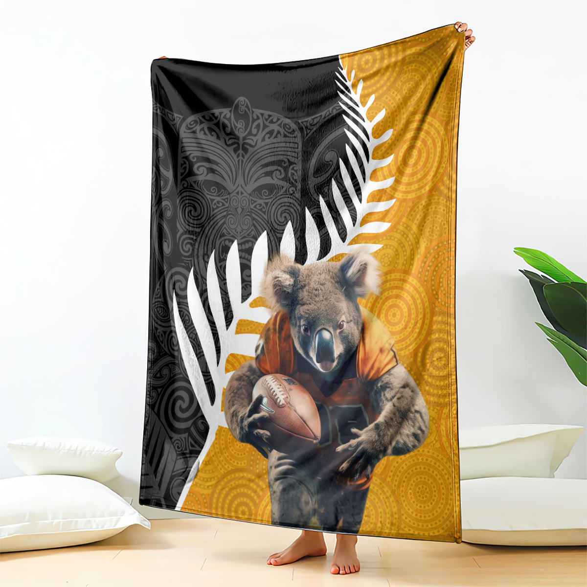 New Zealand and Australia Rugby Blanket Koala and Maori Warrior Together LT03 - Polynesian Pride