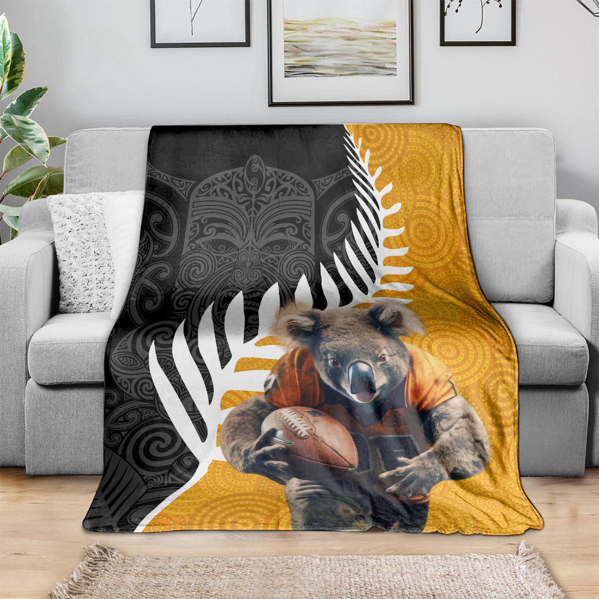 New Zealand and Australia Rugby Blanket Koala and Maori Warrior Together LT03 - Polynesian Pride