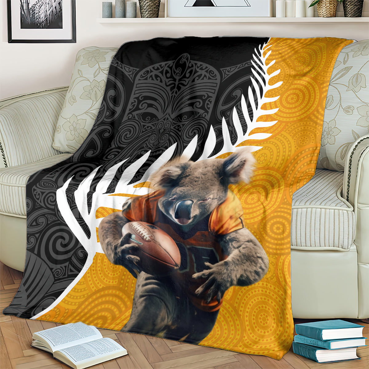 New Zealand and Australia Rugby Blanket Koala and Maori Warrior Together LT03 - Polynesian Pride