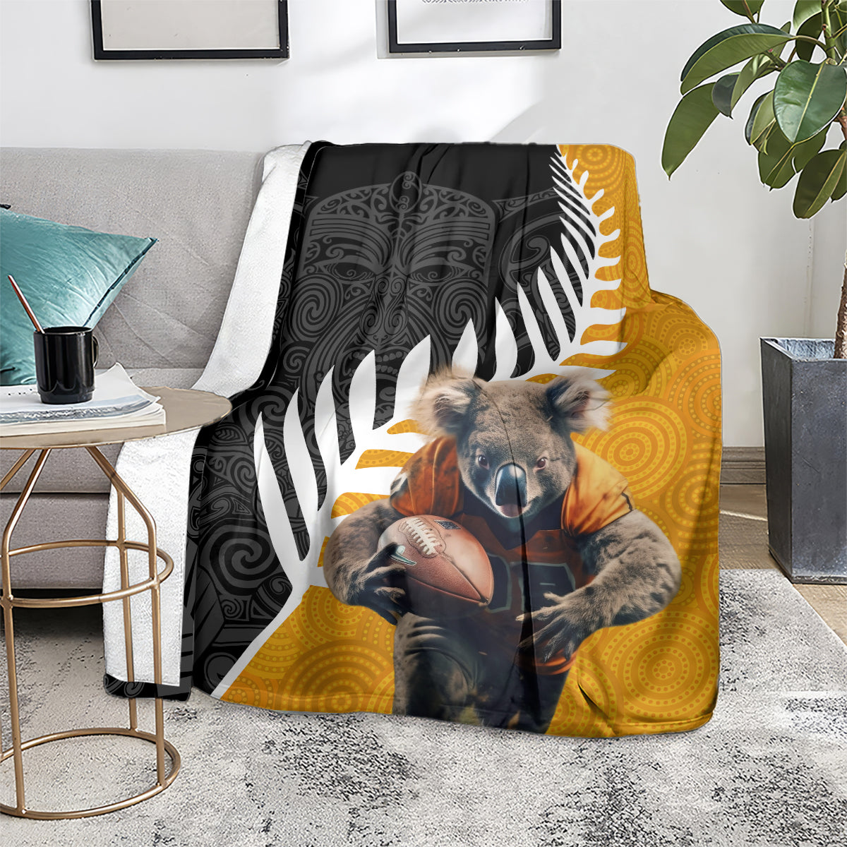 New Zealand and Australia Rugby Blanket Koala and Maori Warrior Together LT03 - Polynesian Pride