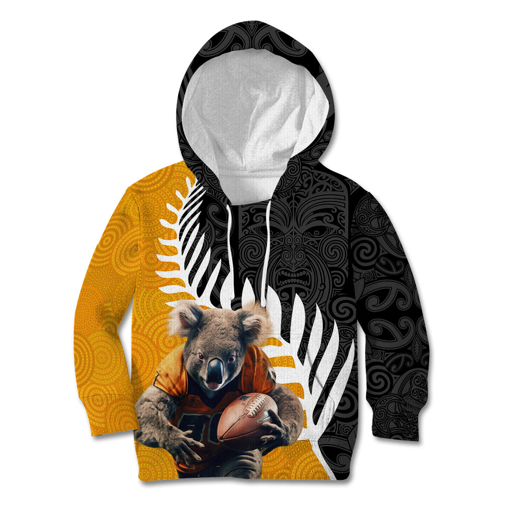 New Zealand and Australia Rugby Kid Hoodie Koala and Maori Warrior Together