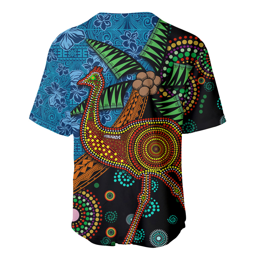 Fiji and Australia Baseball Jersey Palm Tree and Abogirinal Emu LT03 - Polynesian Pride