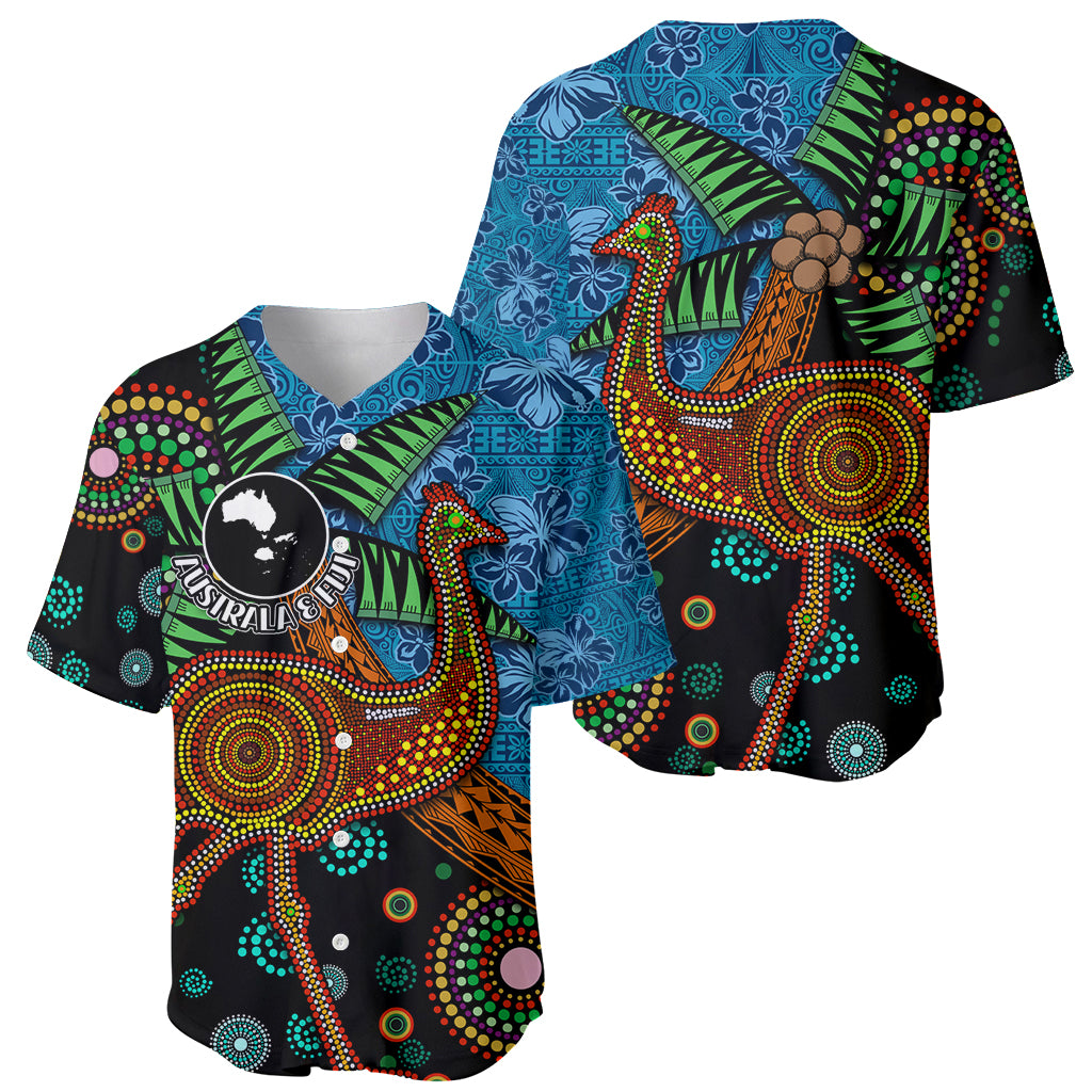 Fiji and Australia Baseball Jersey Palm Tree and Abogirinal Emu LT03 - Polynesian Pride