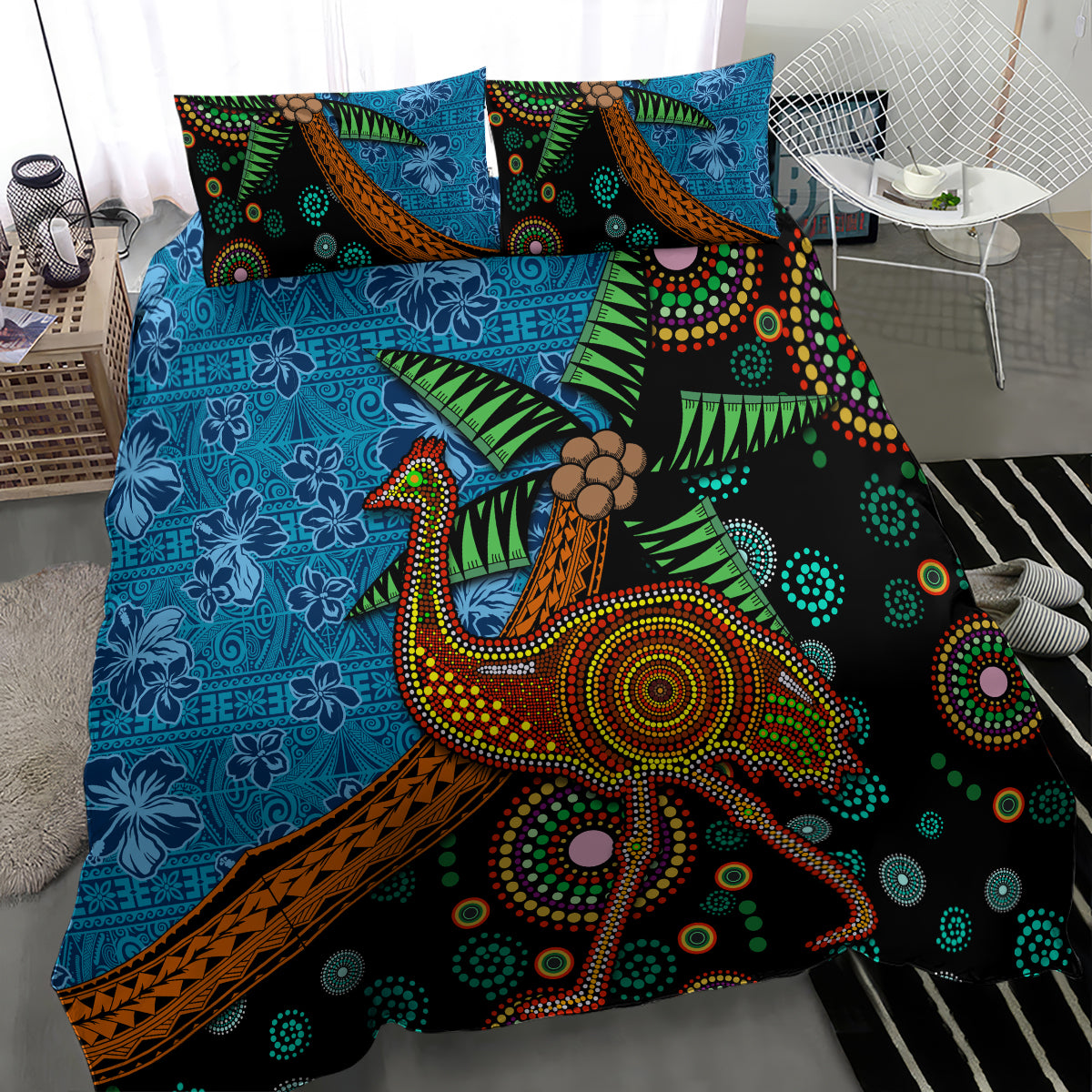 Fiji and Australia Bedding Set Palm Tree and Abogirinal Emu LT03 - Polynesian Pride