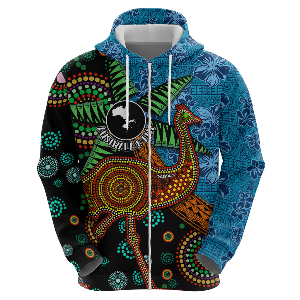 Fiji and Australia Hoodie Palm Tree and Abogirinal Emu LT03 - Polynesian Pride