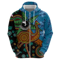 Fiji and Australia Hoodie Palm Tree and Abogirinal Emu LT03 - Polynesian Pride