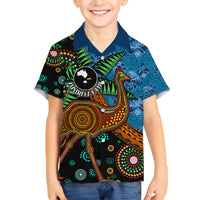 Fiji and Australia Kid Hawaiian Shirt Palm Tree and Abogirinal Emu LT03 Kid Blue - Polynesian Pride