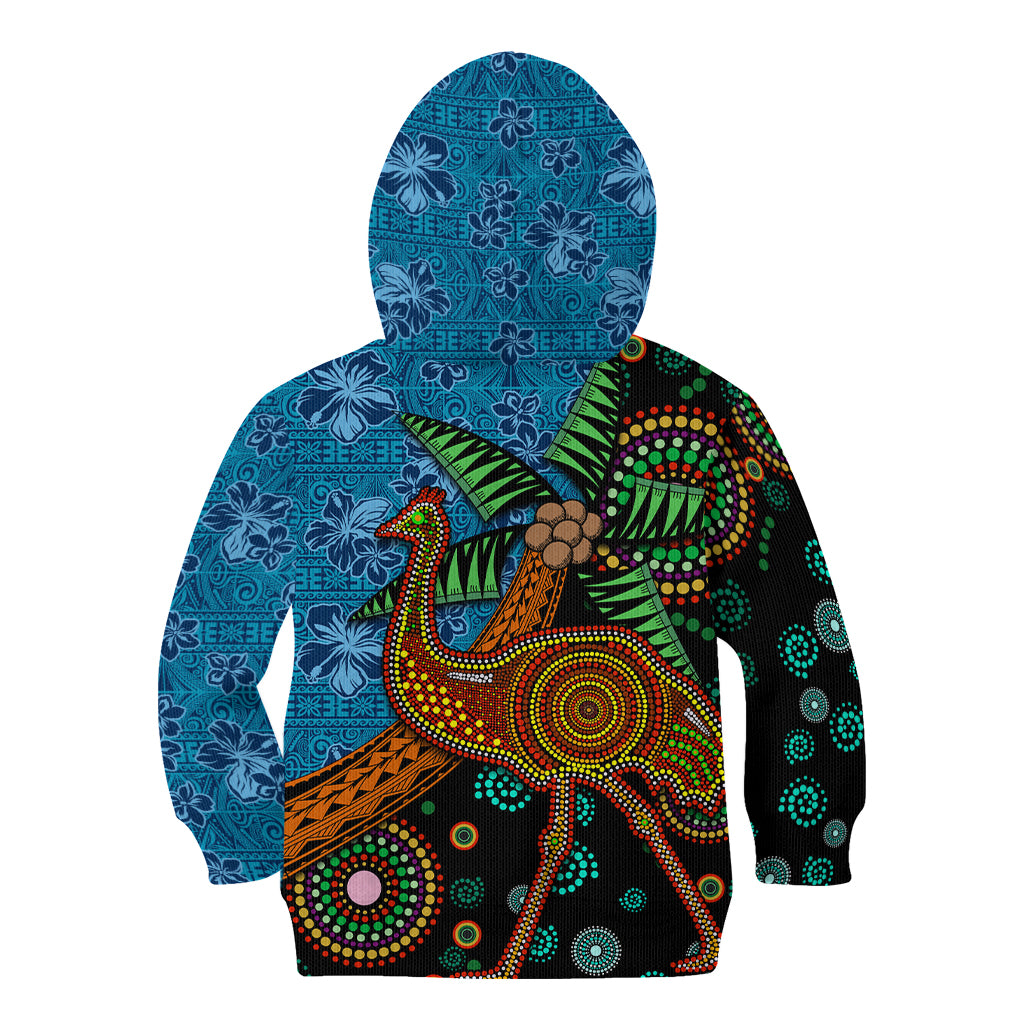 Fiji and Australia Kid Hoodie Palm Tree and Abogirinal Emu LT03 - Polynesian Pride
