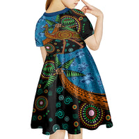Fiji and Australia Kid Short Sleeve Dress Palm Tree and Abogirinal Emu LT03 - Polynesian Pride