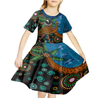Fiji and Australia Kid Short Sleeve Dress Palm Tree and Abogirinal Emu LT03 - Polynesian Pride