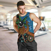 Fiji and Australia Men Tank Top Palm Tree and Abogirinal Emu LT03 Blue - Polynesian Pride