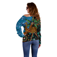 Fiji and Australia Off Shoulder Sweater Palm Tree and Abogirinal Emu LT03 - Polynesian Pride