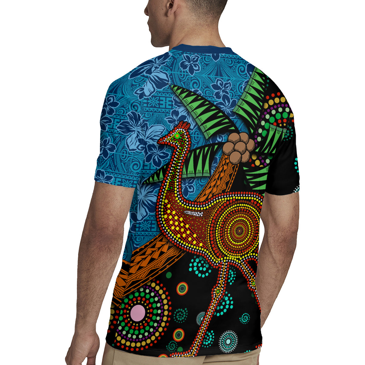 Fiji and Australia Rugby Jersey Palm Tree and Abogirinal Emu LT03 - Polynesian Pride
