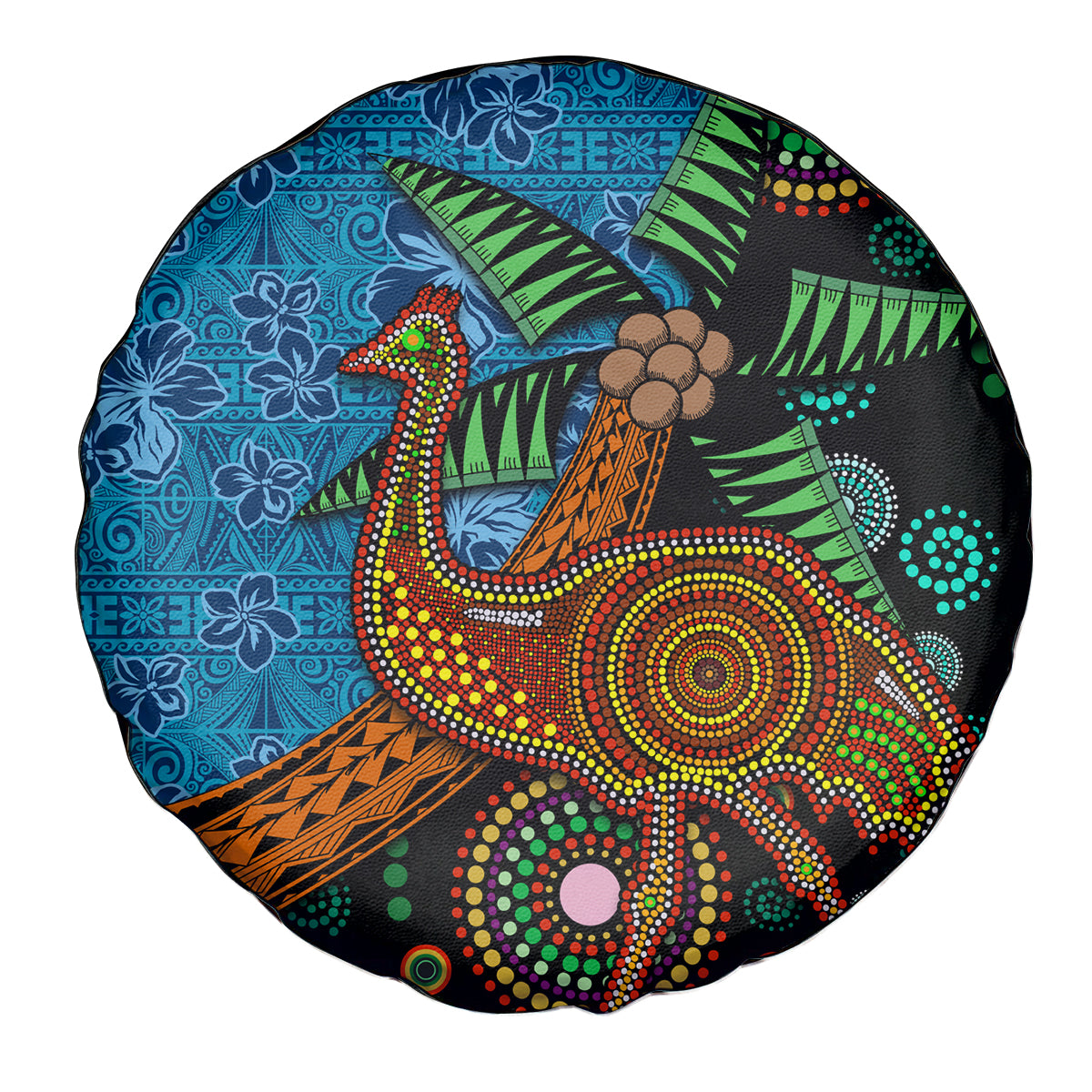 Fiji and Australia Spare Tire Cover Palm Tree and Abogirinal Emu LT03 - Polynesian Pride