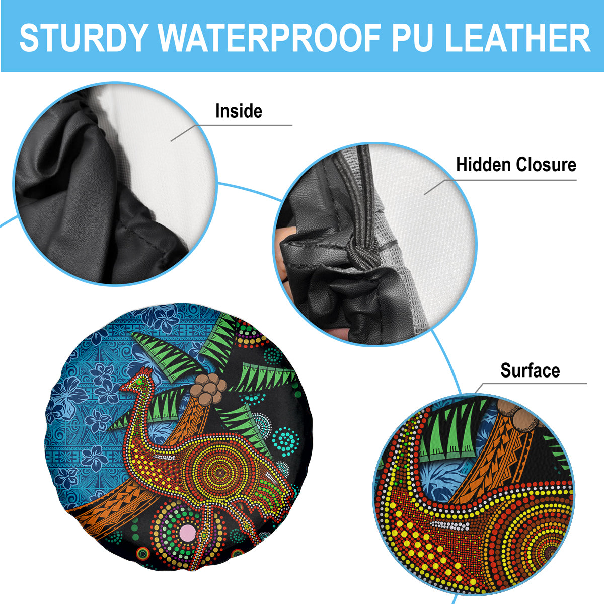 Fiji and Australia Spare Tire Cover Palm Tree and Abogirinal Emu LT03 - Polynesian Pride