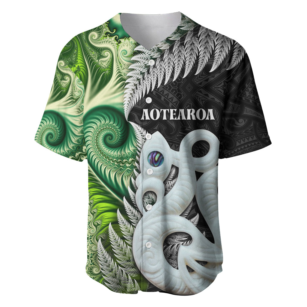 New Zealand Koru Natural Baseball Jersey Manaia and Silver Fern Maori Pattern LT03 Black - Polynesian Pride