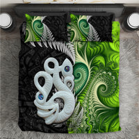 New Zealand Koru Natural Bedding Set Manaia and Silver Fern Maori Pattern LT03 Black - Polynesian Pride