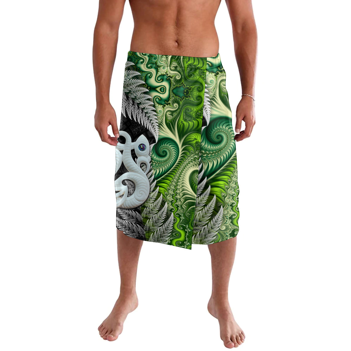 New Zealand Koru Natural Lavalava Manaia and Silver Fern Maori Pattern LT03 Black - Polynesian Pride