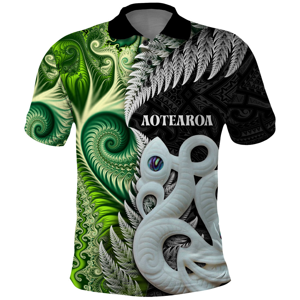 New Zealand Koru Natural Polo Shirt Manaia and Silver Fern Maori Pattern