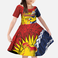 Kiribati Independence Day Kid Short Sleeve Dress Polynesian and Melanesian Art Tattoo LT03 KID Red - Polynesian Pride