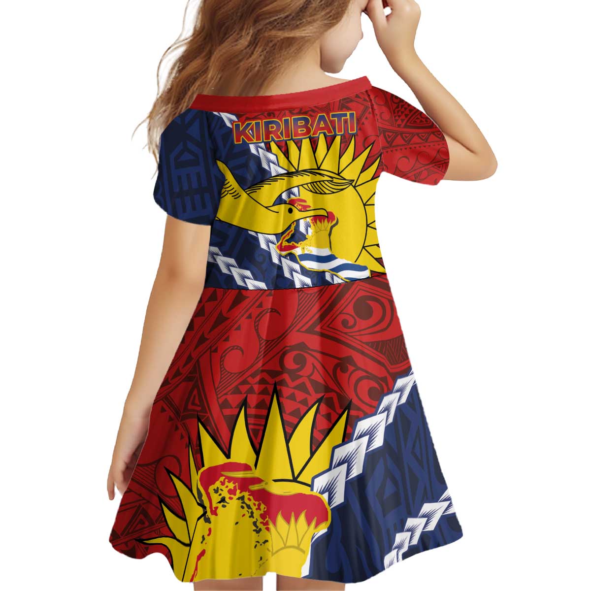 Kiribati Independence Day Kid Short Sleeve Dress Polynesian and Melanesian Art Tattoo LT03 - Polynesian Pride